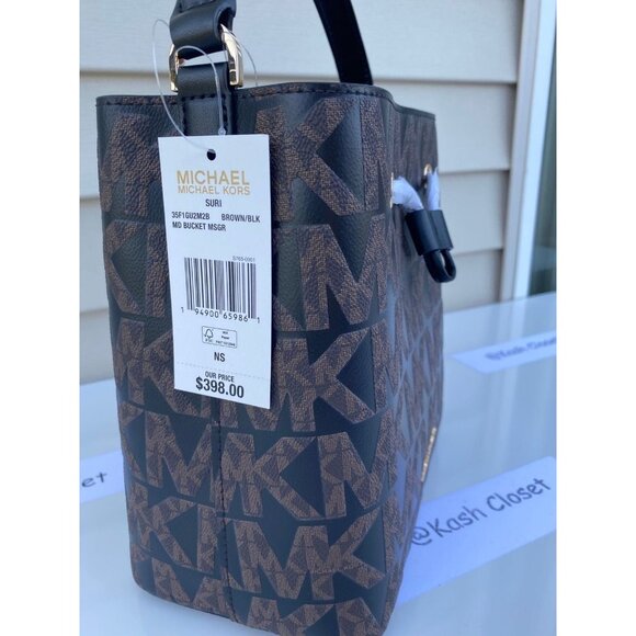 Michael Kors bucket bag suri medium messenger bag crossbody brown black - Picture 7 of 11